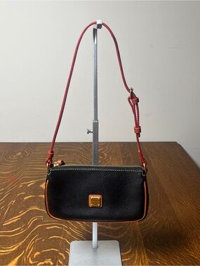 Dooney & Bourke Black Leather Lexi Crossbody or Shoulder Bag with Red trim